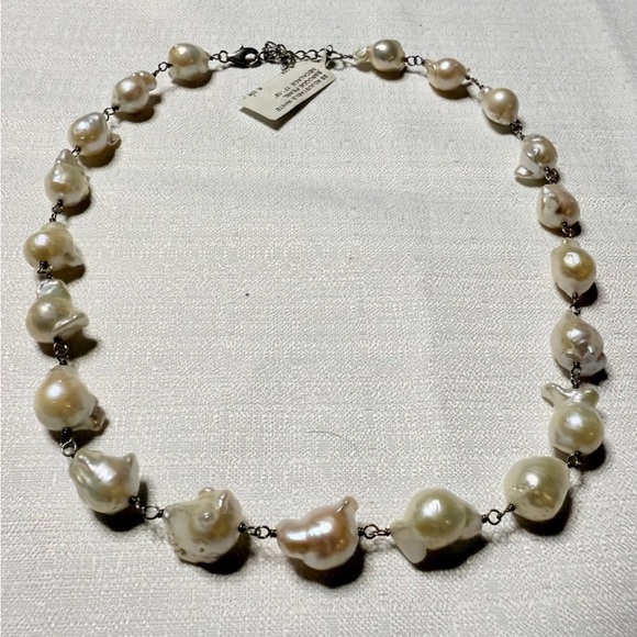 White Baroque Pearls Necklace Adjustable Sterling Silver Chain 17”-19” New - Picture 6 of 8